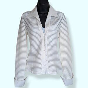 Boston Proper White Striped Buttoned Blouse